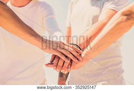 Group Of Partnership. Teamwork Meeting. Hands Together. Diversity Group Communication. Concept About