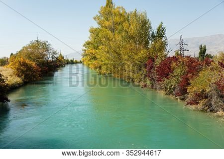 Irrigation Canal, Chuy Province In Kyrgyzstan, Autumn Landscape, Chuy Valley