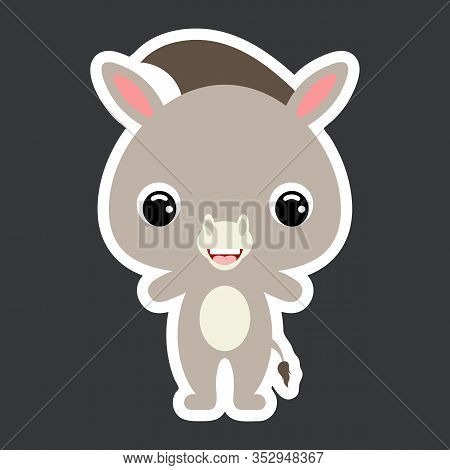 Children's Sticker Of Cute Little Donkey. Domestic Animal. Flat Vector Stock Illustration