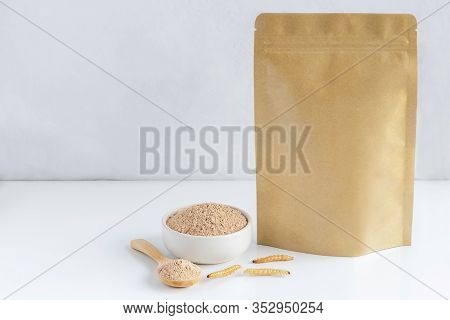 Bamboo Worm Powder. Bamboo Caterpillar Flour For Insects Eating As Food Edible Items Made Of Cooked 