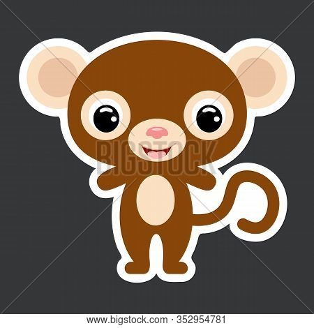 Children's Sticker Of Cute Little Monkey. Jungle Animal. Flat Vector Stock Illustration