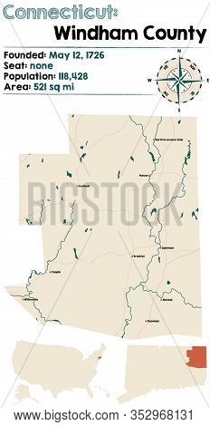 Large And Detailed Map Of Windham County In Connecticut, Usa.