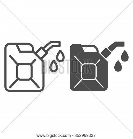 Canister Line And Solid Icon. Can With Drop Of Fuel. Oil Industry Vector Design Concept, Outline Sty