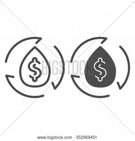 Drop With Dollar Sign And Arrows Line And Solid Icon. Shape With Petrol Or Fuel Price. Oil Industry 