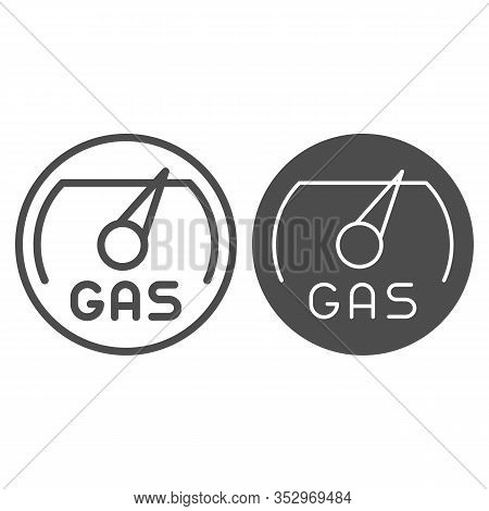 Gas Meter Line And Solid Icon. Fuel Gouge Counter, Full Tank. Oil Industry Vector Design Concept, Ou