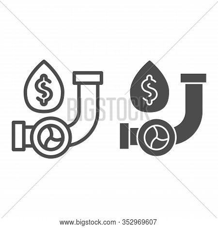 Fuel Pipe With Drop Line And Solid Icon. Pipeline Leak With Dollar Sign. Oil Industry Vector Design 