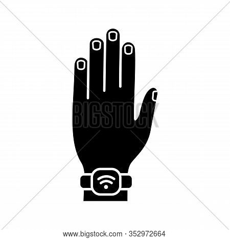 Nfc Bracelet Glyph Icon. Near Field Communication. Rfid Wristband. Nfc Smartwatch. Smart Wristwatch.