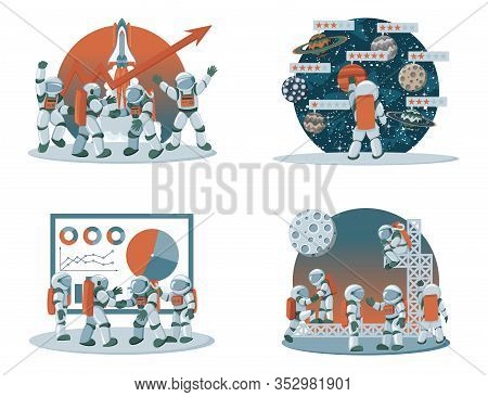Flat Spaceman Cartoon Vector Illustrations For Business Design And Infographic