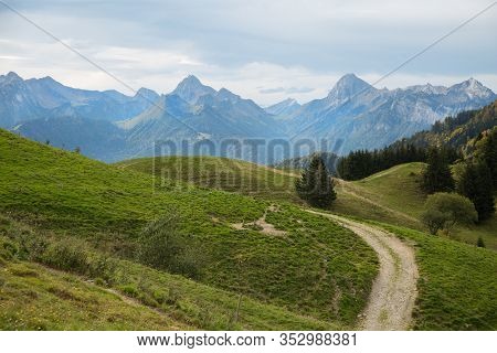 Beautiful view of a path in the French Alps close to Annecy in France