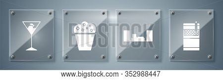 Set Open Cigarettes Pack Box , Home Stereo With Two Speakers , Popcorn In Cardboard Box And Martini 