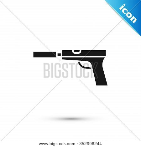 Grey Pistol Or Gun With Silencer Icon Isolated On White Background. Vector Illustration