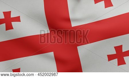National Flag Of Georgia Waving 3d Render, Republic Of Georgia Flag Textile With Bolnur-katskhuri Cr