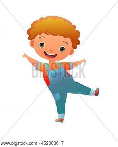 Little Boy Preschooler. Person In Summer Clothes. Pants Overalls. Cute Child. Cheerful Funny Kid. Ba