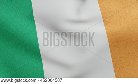 National Flag Of Ireland Waving 3d Render, Bratach Na Heireann Or Irish Tricolour, National Flag Rep