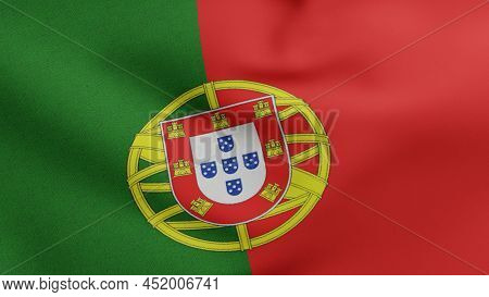 National Flag Of Portugal Waving 3d Render, Republic Of Portugal Flag Textile Or Bandeira De Portuga