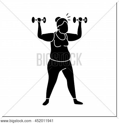 Workout Glyph Icon. Exercises With Dumbbells. Low Impact Training. Cardio. Prevention Diseases. Seni