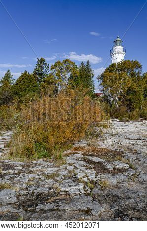 Cana Island Lighthouse Sits On A Small Island Just Off The Mainland, Door County, Wisconsin