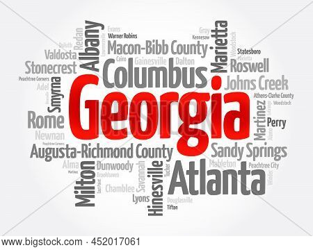 List Of Cities In Georgia Usa State, Word Cloud Concept Background