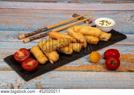 Crispy Vegetable Tempura Recipe, Vegetable Fritters. High Quality Photo