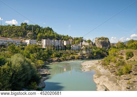 Panorama Of The City Permet In Albania