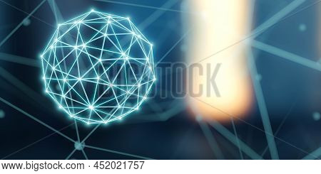 Glowing Wireframe Ball Mesh With Connections 3d Render Illustration