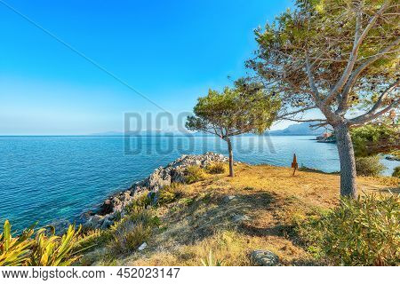 Amazing Sunny Day Over Sant'elia Village. Popular Travel Destination Of Mediterranean Sea. Location: