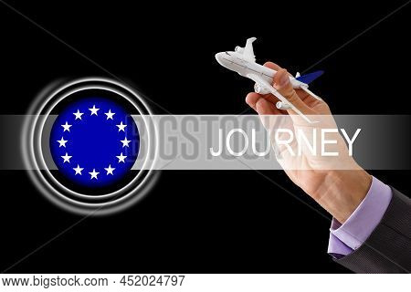 Flag Of European Union And Inscription Journey