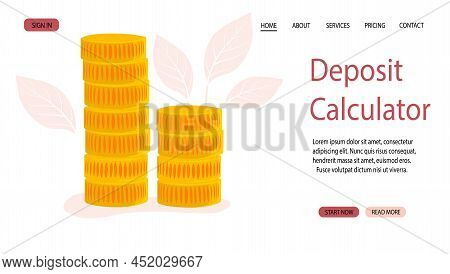 Gold Coins Stack. The Concept Of Contribution, Savings Savings. Expenses. Vector Stock Illustration 