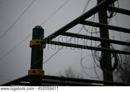 City Playground For Sports. Metal Structures For Pull-ups. Horizontal Bars, Bars, Ladders Made Of Gr