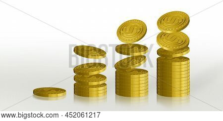 Dollar Coins Lie In Piles. 3d Rendering.close Up Macro Symbol About Finance And Money.4k.cryptocurre