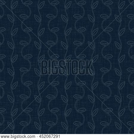 Dark Indigo Blue Leaf Dye Stitch Block Print Pattern. Japanese Masculine Boro Effect Seamless Textil
