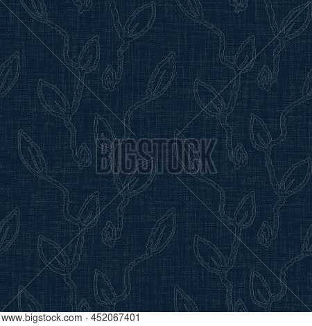 Dark Indigo Blue Leaf Dye Stitch Block Print Pattern. Japanese Masculine Boro Effect Seamless Textil