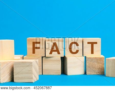 Word Fact On Wooden Cubes Against Blue Background.