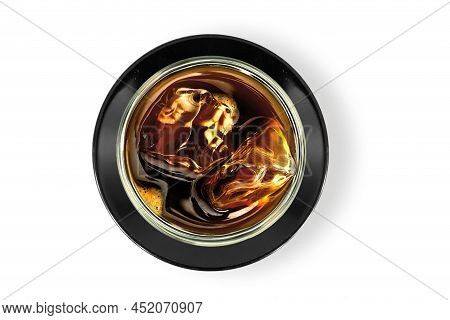 Iced Coffee In Zenithal View With White Background