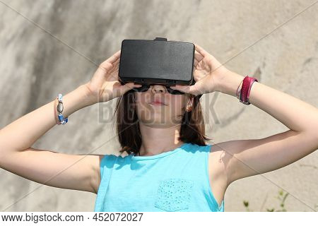 Young Girl With Virtual Reality Headset During A Test