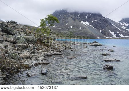 View Of The Lake Blavatnet And It's Shore, Lyngen Alps, Norway