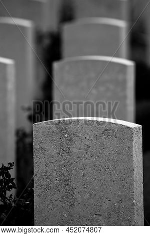 Yper, Belgium - August 7, 2021. Detail Of The War Monuments At Tyne Cot Cemetery. Tyne Cot Is The La