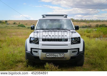 Russia, Rostovskaya Oblast, 2021 June 09: Modern New Suv Car Land Rover Defender, Test Drive In A Fi