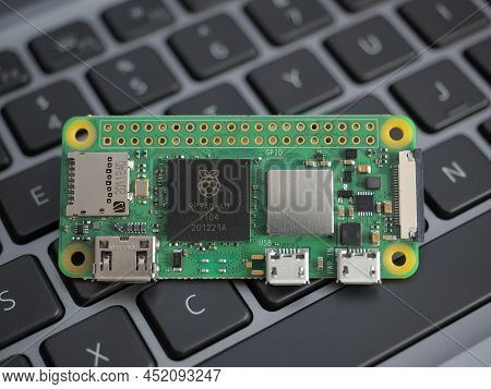 Galati, Romania - March 31, 2022: Close-up Of A New Raspberry Pi Zero 2 W With The New Rp3A0, On A L