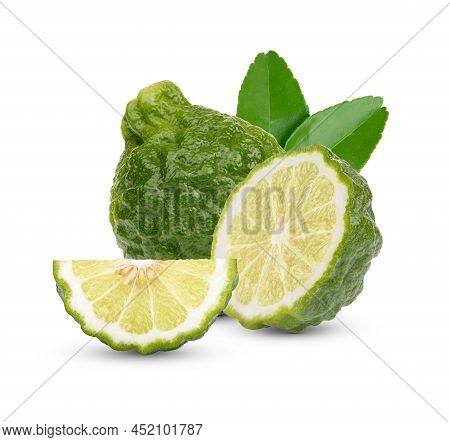 Fresh Begamot With Leaves Isolated On White Background