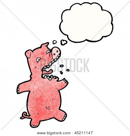 cartoon squealing pig with thought bubble