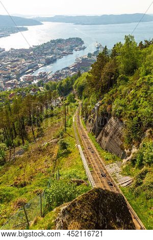 Bergen, Norway - 28 May 2018: The Floibanen Is A Funicular Railway In The Norwegian City Of Bergen I