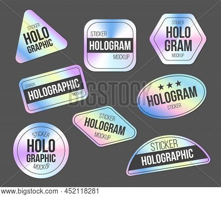 Holographic Stickers. Holography Gloss Shapes. Gradient Labels Mockup
