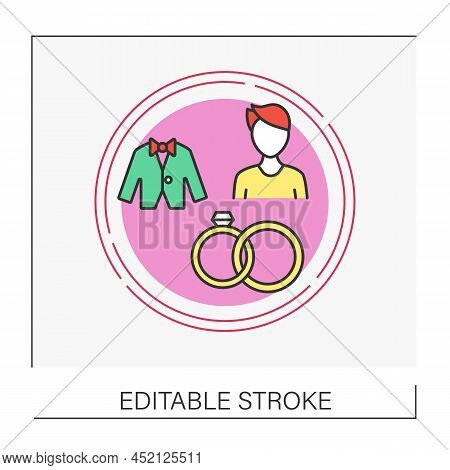 Rings Concept Line Icon. Wedding Service, Couple Exchanging Rings. Eternal Love And Commitment Symbo