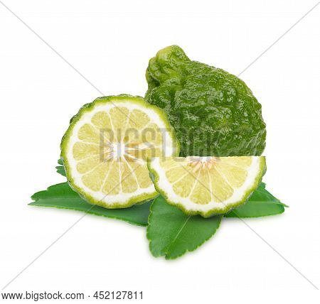 Fresh Begamot With Leaves Isolated On White Background
