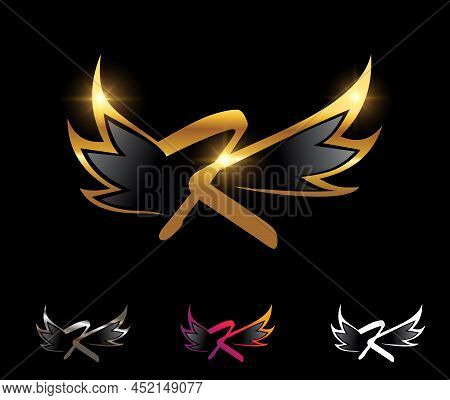 Golden Wings Monogram Logo Initial Letter K