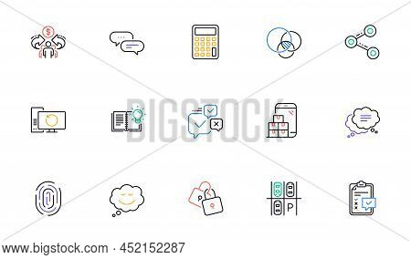 Text Message, Mobile Inventory And Checklist Line Icons For Website, Printing. Collection Of Fingerp
