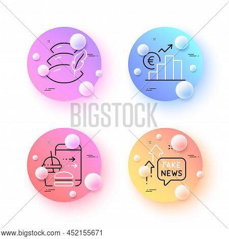Euro Rate, Fake News And Pillow Minimal Line Icons. 3d Spheres Or Balls Buttons. Food Order Icons. F