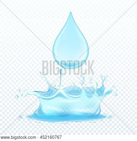 Water Realistic Splash. Drop Falls And Breaks, Graphic Elements For Website. Icon On Transparent Bac
