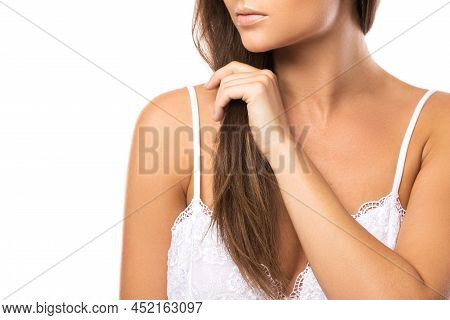 Health Codition Of Female Hair On White Background